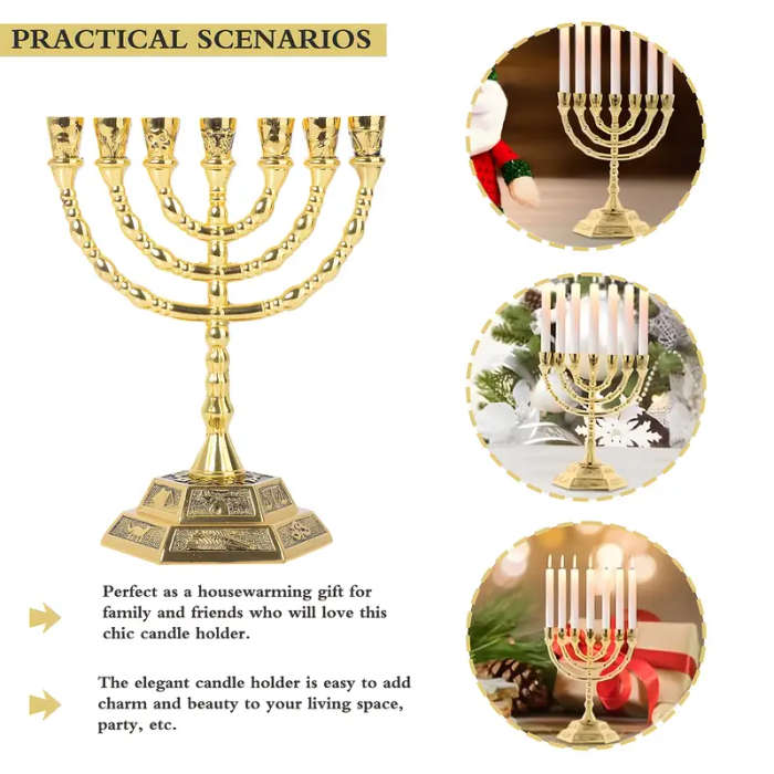 13cm tall Menorah in Gold - 7 arm