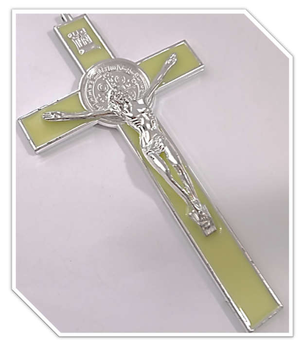18.5cm Standing St Benedict Plastic Glow in the dark Crucifix - MARKDOWN