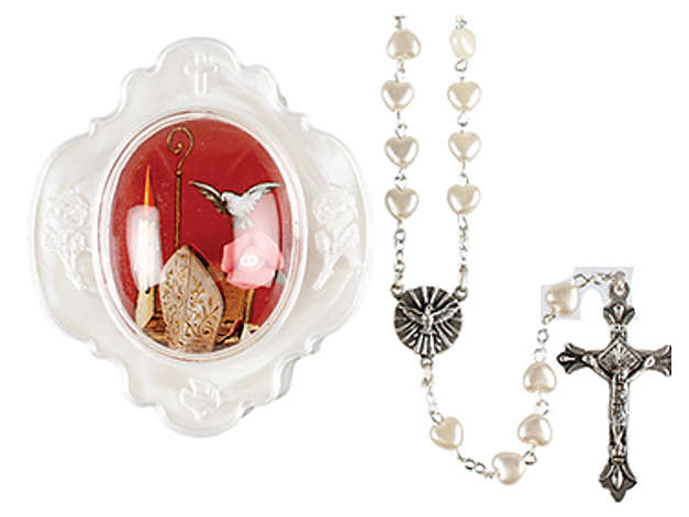Confirmation Rosary in Mother of Pearl Box / Rose Decal