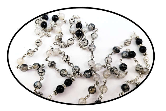 Semi Precious Devils Vein Agate Rosary with Our Lady of the Miraculous Medal - Chain Design - Uni...
