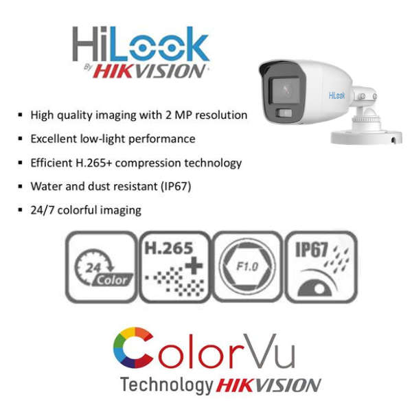 HiLook COLORVU 1080P 4 Channel DVR & 4 Bullet Cameras DIY CCTV KIT
