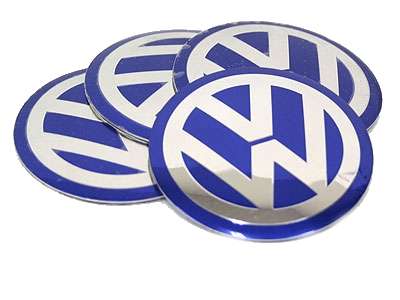 VW Blue & Chrome Wheel Decals 55mm (set of 4)