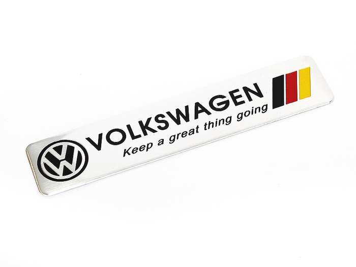 VW  German "Keep a Great Thing Going" Brushed Silver Badge (12cm)