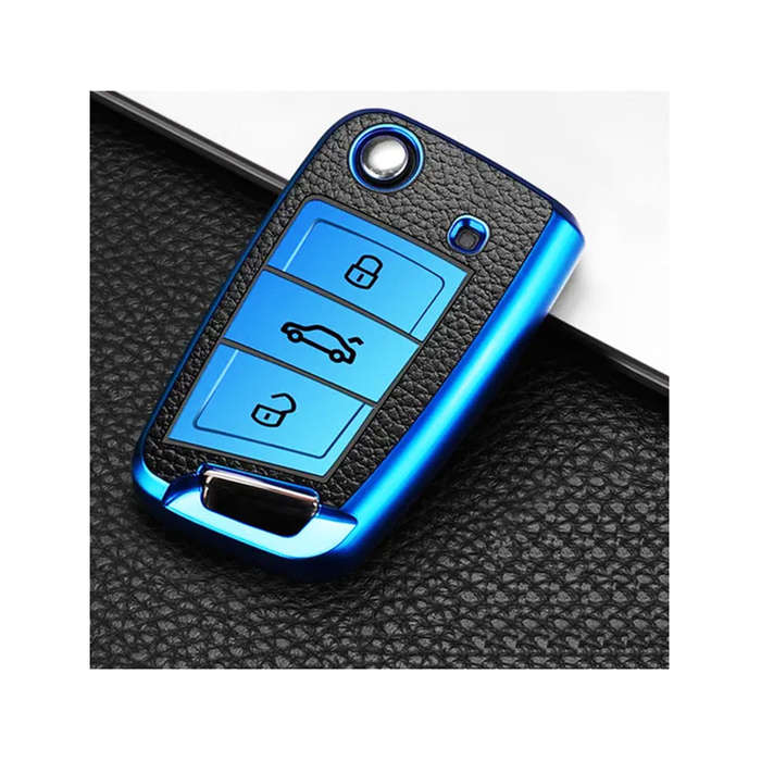 TPU Blue &amp; Black Leather Touch Key Cover for VW Golf Mk7
