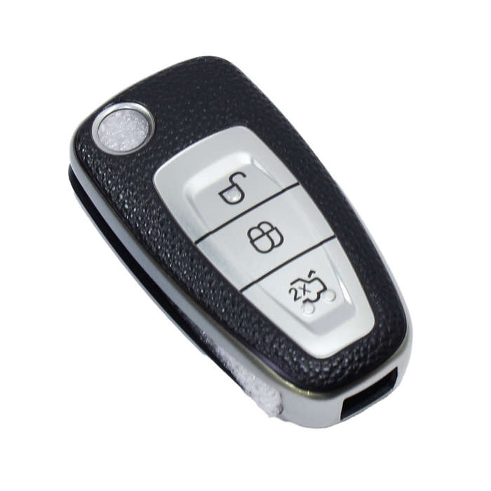 TPU Silver &amp; Black Leather Touch Key Cover for Ford Ranger (1 button)