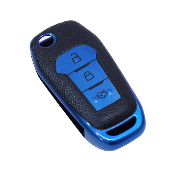 TPU Blue &amp; Black Leather Touch Key Cover for Ford Ranger (2 button)