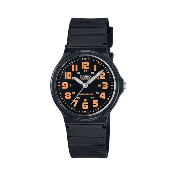 CasioMQ-71-1BDF Analog Round Black Dial with Orange Number Wristwatch
