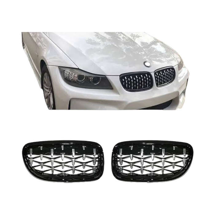 Gloss Black Diamond Design Grille for Bmw E90 3 Series (facelift)