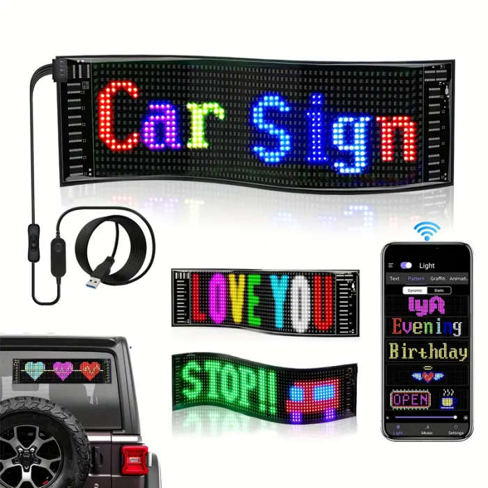 LED Matrix Panel Scrolling Customizable Display Screen for Vehicle Windows (595x120mm)