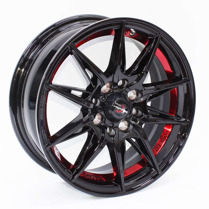 14" Racing Hart Aiden 4/100 &amp; 4/108 Gloss Black with Red Undercut Alloy Wheels