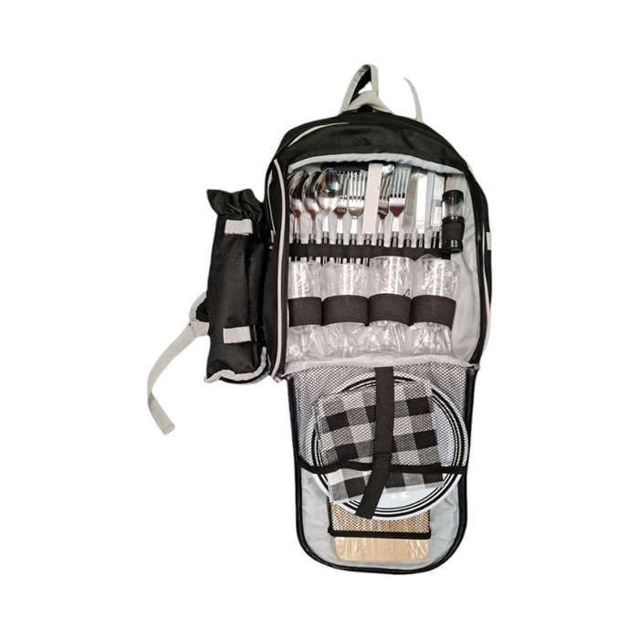 Travel Picnic Dining Set with Cooler backpack with bottle holder -black