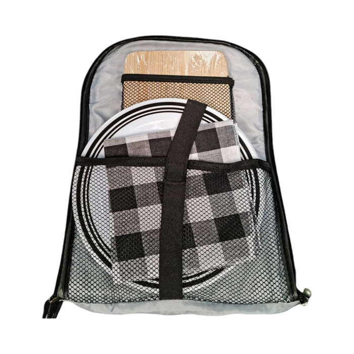 Travel Picnic Dining Set with Cooler backpack with bottle holder -black