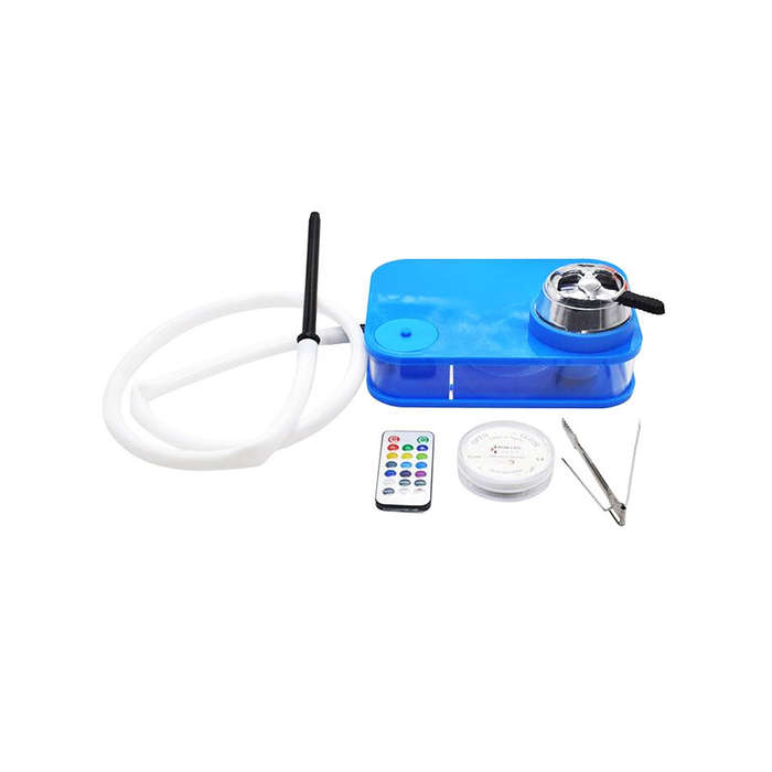 Hookah Shisha Hot Box  LED Lights  Tong  Pipes &amp; Remote  Blue