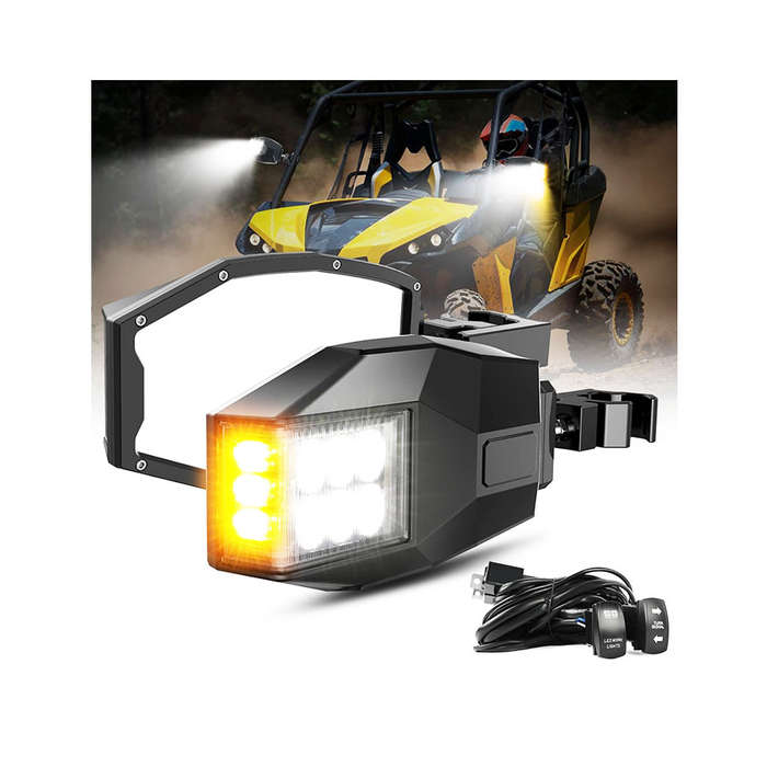 UTV Side View Mirrors Aluminium with White LED Lights Amber Blinker Turn Signal