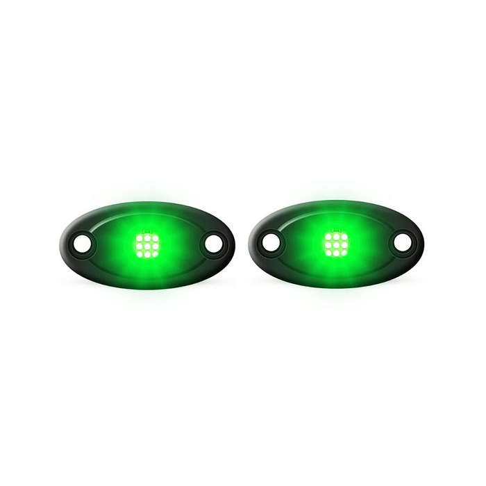 Universal Aluminium 9-LED Rocklights (Green) - 2 pack