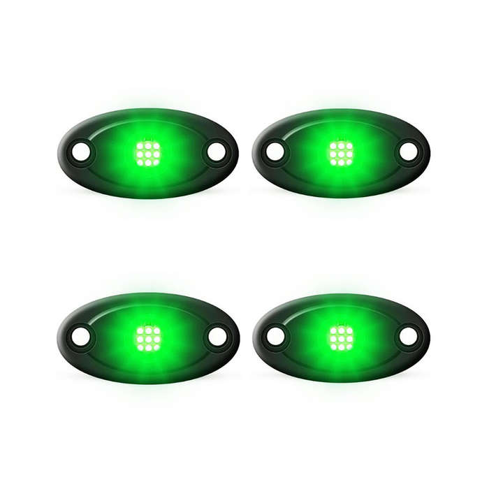 Universal Aluminium 9-LED Rocklights (Green) - 4 pack