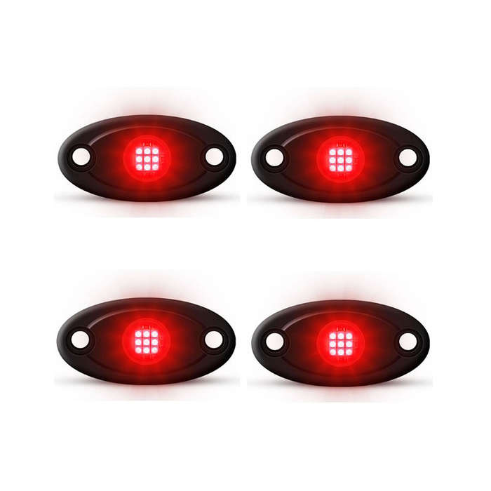 Universal Aluminium 9-LED Rocklights (Red) - 4 pack