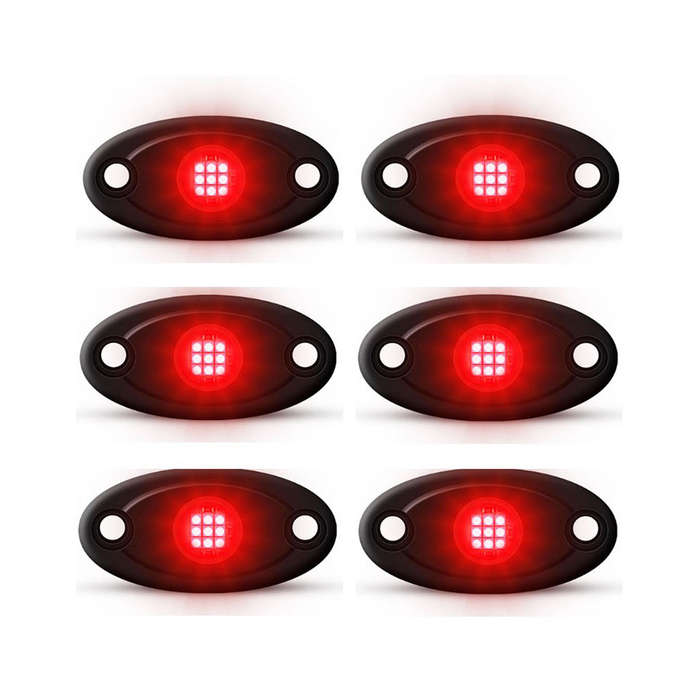 Universal Aluminium 9-LED Rocklights (Red) - 6 pack