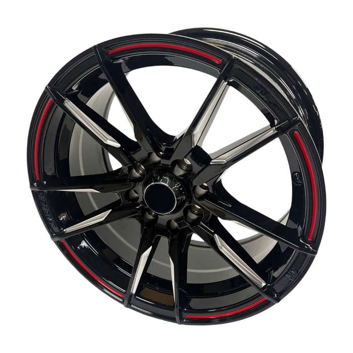 15" Zoom 5056 4/100 &amp; 4/108 Black with Red Outline Alloy Wheels