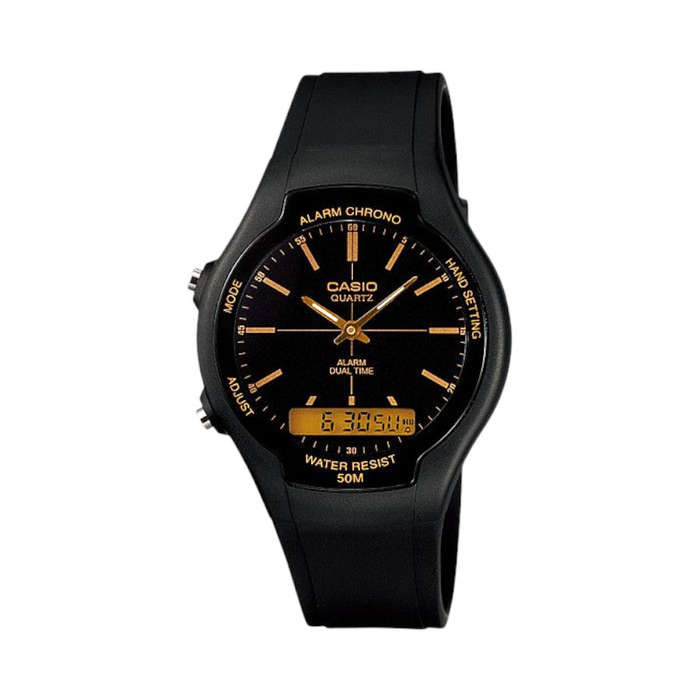 Casio Mens AW-90H-9EVDF Anadigital Watch with Gold Lettering