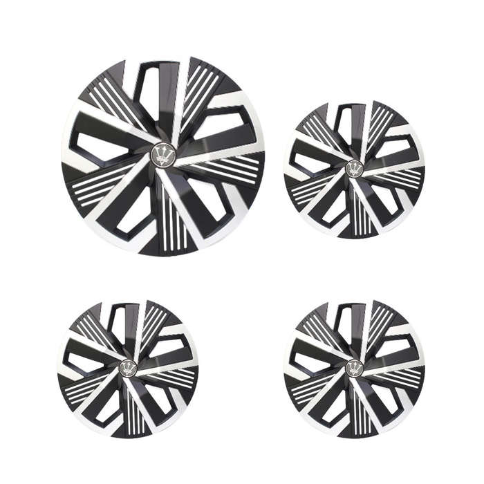 15" Matt Black &amp; Silver Stripe Design Wheel Caps (set of 4)