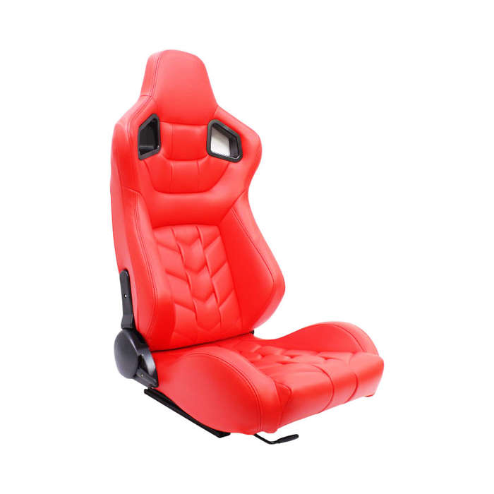 Evo Reclinable Racing Seats with Red PU Leather Arrow V2 Design (pair)