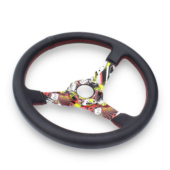 GripForge Leather Steering with Hydrodip Red/Green/yellow Graffiti Design - 350mm