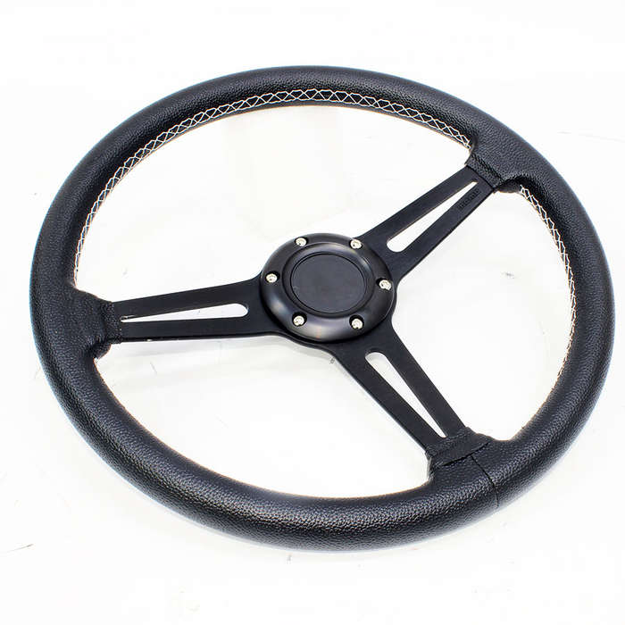 GripForge Black Stitch PU Racing Steering Wheel - 350mm