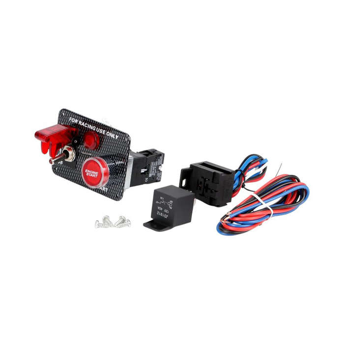 Racing Spec Switch Panel with Single Toggle &amp; Engine Start Button (Carbon Fibre Pattern)