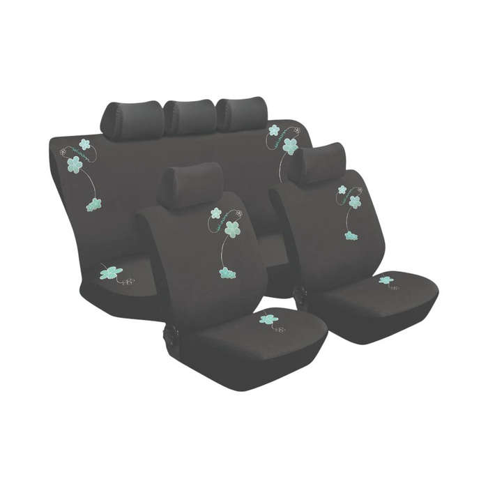 Stingray 11pc Seat Cover Set in Blossom Black &amp; Green Design