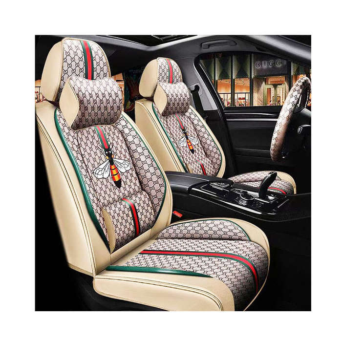 Luxury Italian Design Inspired Seat Cover &amp; Steering Cover Set (Tan)