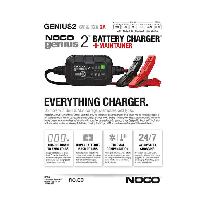 NewNOCO GENIUS2 6V/12V 2-Amp Smart Battery Charger