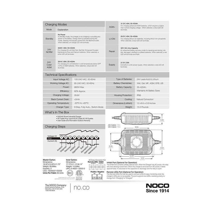 NOCO Genius GX2440 24V 40A UltraSafe Industrial Battery Charger