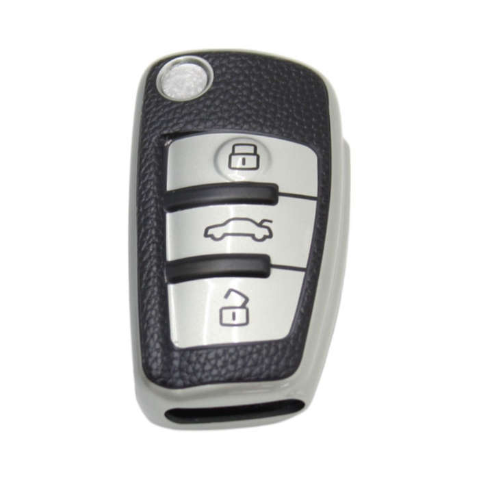 Rubber Key Cover For Audi 3 button (Black &amp; Metallic Silver)