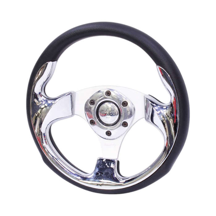 JJ-Racing Sport Steering Wheel - Black with Chrome Centre Design