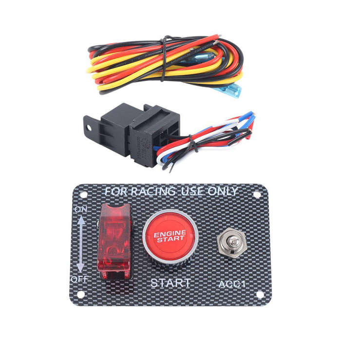 Carbon Fibre Look Switch Panel - Single Toggle + Ignition Start Button