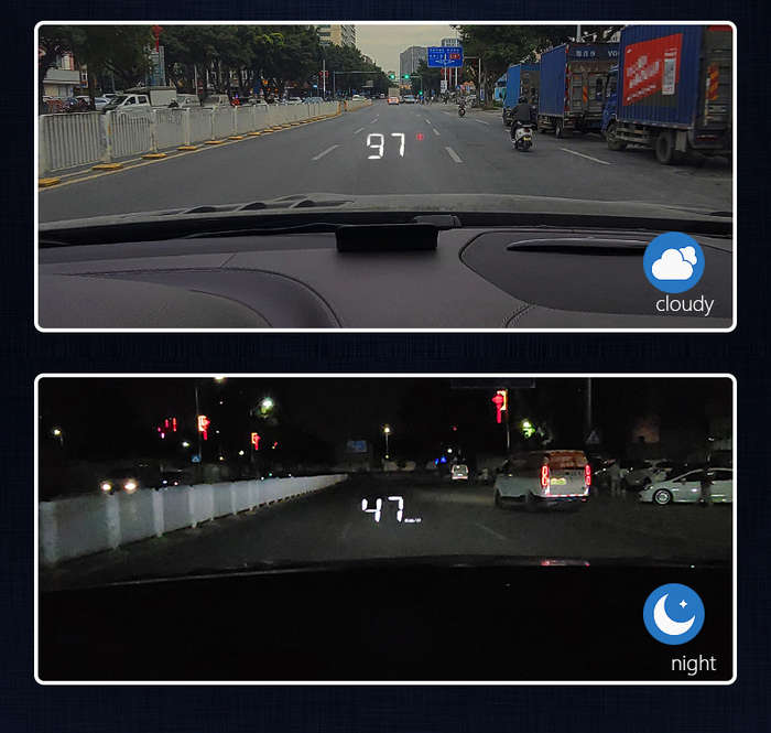 M3 OBD2 Head-Up Display  White Text HUD with Speed, Temp, Voltage, RPM &amp; Fault Alarms