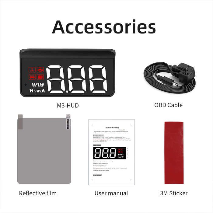 M3 OBD2 Head-Up Display  White Text HUD with Speed, Temp, Voltage, RPM &amp; Fault Alarms