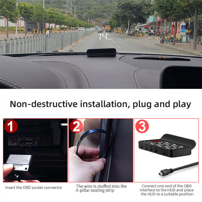 M3 OBD2 Head-Up Display  White Text HUD with Speed, Temp, Voltage, RPM &amp; Fault Alarms