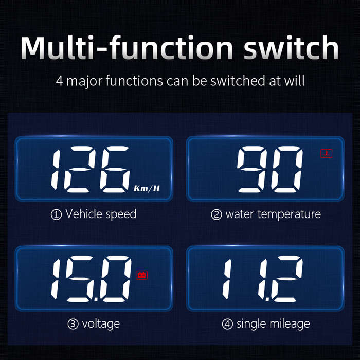 M3 OBD2 Head-Up Display  White Text HUD with Speed, Temp, Voltage, RPM &amp; Fault Alarms