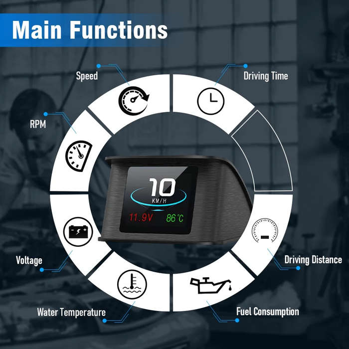 P10 Smart Digital OBD2 Head-Up Display  Color LCD HUD with RPM, Speed, Voltage, Fuel Consumpti...