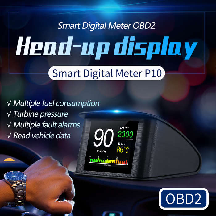 P10 Smart Digital OBD2 Head-Up Display  Color LCD HUD with RPM, Speed, Voltage, Fuel Consumpti...