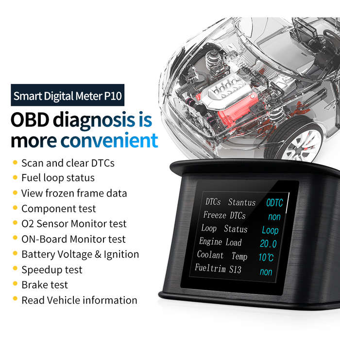 P10 Smart Digital OBD2 Head-Up Display  Color LCD HUD with RPM, Speed, Voltage, Fuel Consumpti...