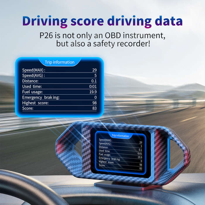 P26 OBD2 Head-Up Display With Carbon Fiber Design  Driving Score, Alarms &amp; Full Vehicle Data