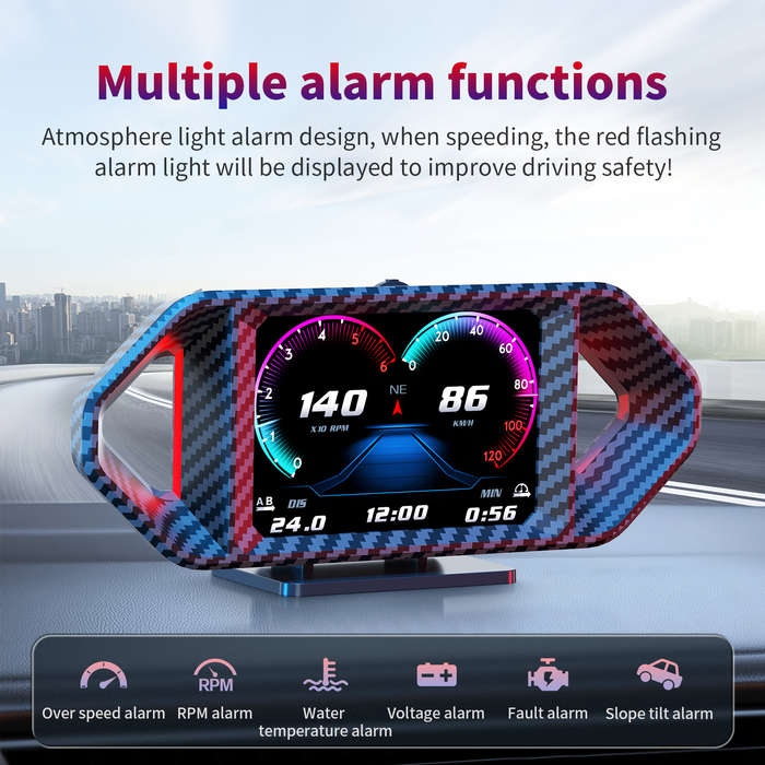 P26 OBD2 Head-Up Display With Carbon Fiber Design  Driving Score, Alarms &amp; Full Vehicle Data