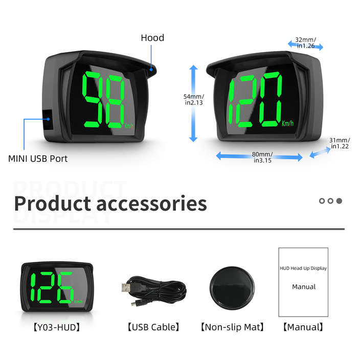 Y03 GPS Head-Up Display HUD  Plug &amp; Play Car Speedometer