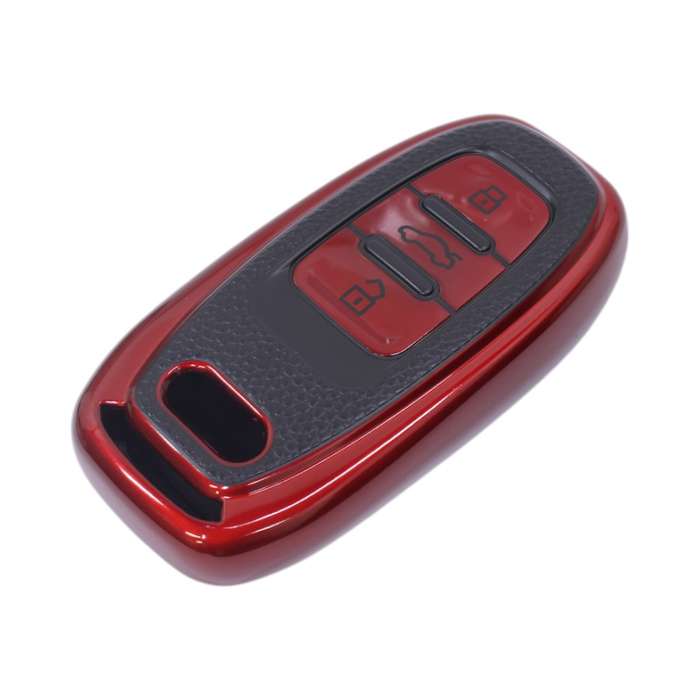 TPU &amp; Leather Finish Key Cover For Audi - Red (XEA-KCAD2R)