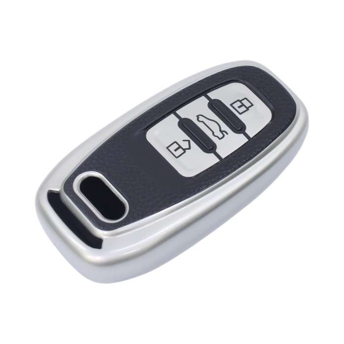 TPU &amp; Leather Finish Key Cover For Audi - Silver (XEA-KCAD2S)