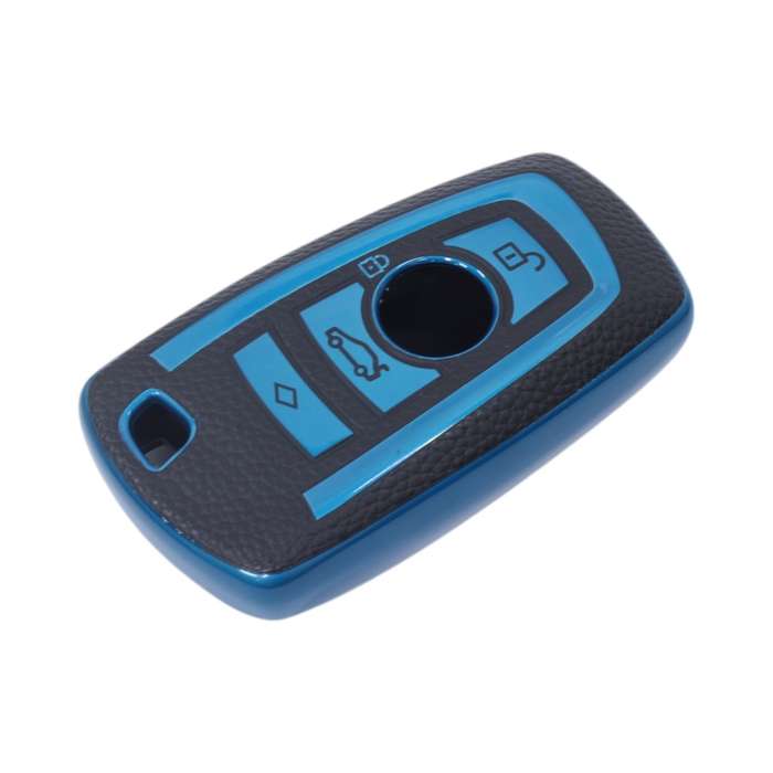TPU &amp; Leather Finish Key Cover For BMW - Design 1 - Blue (XEA-KCBM1B)