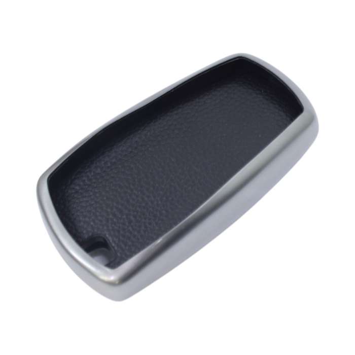 TPU &amp; Leather Finish Key Cover For BMW - Design 1 - Silver (XEA-KCBM1S)